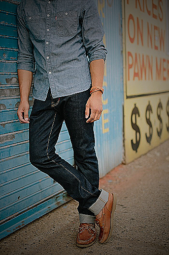 Blue jeans and brown shoes business casual look