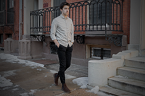 Dark wash jeans with brown dress shoes