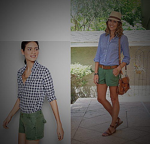 Example of neutral-colored accessories matching with green shorts