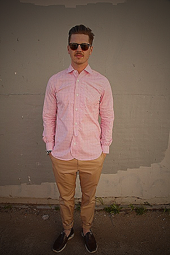 Pink Shirt with Beige pants