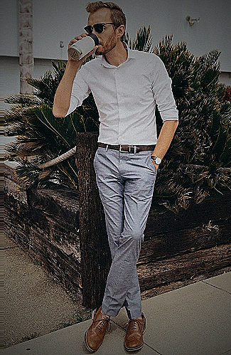 White shirt and grey pants outfit