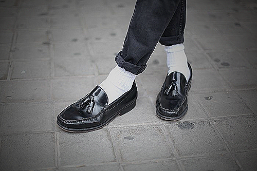 White socks and black shoes