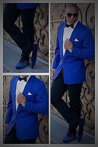 blue blazer with black pants