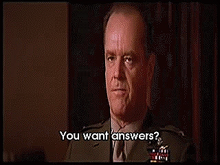 A Few Good Men GIF of Jack Nicholson saying 'I eat breakfast 300 yards from 4000 Cubans who are trained to kill me' - a few good men gif