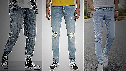 A model wearing light wash jeans with a denim shirt. - how to style light wash jeans mens