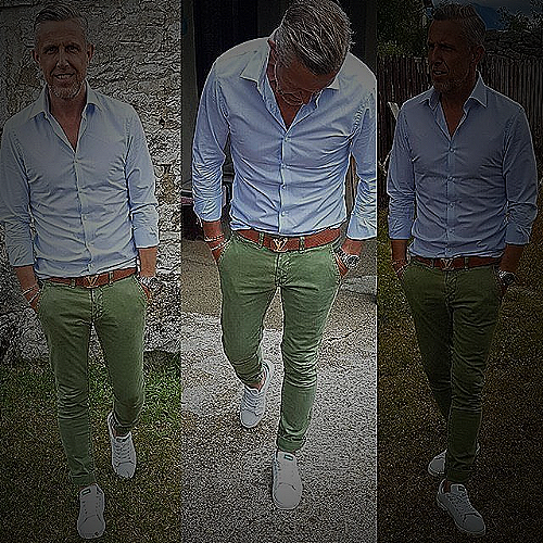 Image of color matched chinos and sneakers