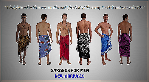 Image of different types and fabrics of sarongs - how to tie a mens sarong