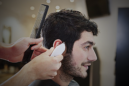 man getting a haircut